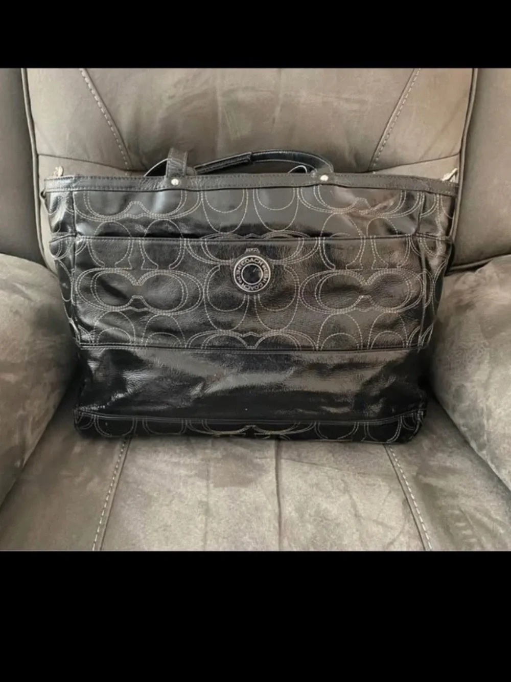 Coach diaper bag with glossy finish